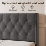 Queen Bed Frame,Asofer Metal Bed Frame Queen Size with Headboard, Under Bed Storage, Dark Gray