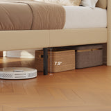 Asofer Full Bed Frame, Upholstered Platform w/Wingback Headboard, Beige