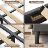 Upholstered Queen Bed Frame, Sturdy Metal Platform, 800lb Capacity, No Box Spring Needed and Noise-free, Dark Gray