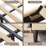 Asofer Full Bed Frame, Upholstered Platform w/Wingback Headboard, Beige