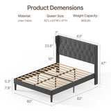 Queen Bed Frame,Asofer Metal Bed Frame Queen Size with Headboard, Under Bed Storage, Dark Gray