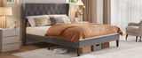Asofer Queen Bed Frame, Upholstered Platform w/Modern Headboard, Dark Gray