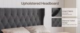 Asofer Queen Bed Frame, Upholstered Platform w/Modern Headboard, Dark Gray