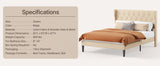 Asofer Queen Bed Frame, Upholstered Headboard w/12 Solid Wood Slats & Platform, Beige