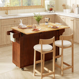 Asofer Kitchen Island with Drop Leaf and Storage, on Wheels Two Drawers, Large Storage Cabinet, Towel Rack Spice Cart Brown