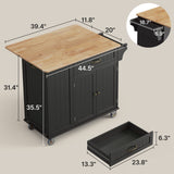 Noelse Kitchen Island with Storage, Rolling Kitchen Island Cart on Wheels with Widen Drop Leaf Rubberwood Top, Large Mobile Kitchen Islands with Trash Can Storage and Towel Bar, Black