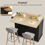 Noelse Kitchen Island with Storage, Rolling Kitchen Island Cart on Wheels with Widen Drop Leaf Rubberwood Top, Large Mobile Kitchen Islands with Trash Can Storage and Towel Bar, Black