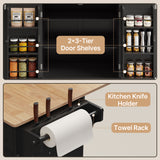Noelse Kitchen Island with Storage, Rolling Kitchen Island Cart on Wheels with Widen Drop Leaf Rubberwood Top, Large Mobile Kitchen Islands with Trash Can Storage and Towel Bar, Black