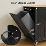 Noelse Kitchen Island with Storage, Rolling Kitchen Island Cart on Wheels with Widen Drop Leaf Rubberwood Top, Large Mobile Kitchen Islands with Trash Can Storage and Towel Bar, Black