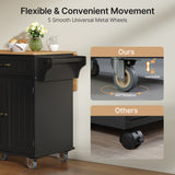 Noelse Kitchen Island with Storage, Rolling Kitchen Island Cart on Wheels with Widen Drop Leaf Rubberwood Top, Large Mobile Kitchen Islands with Trash Can Storage and Towel Bar, Black