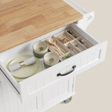 Noelse Kitchen Island with Storage, Rolling Island Table on Wheels with Cart Drop Leaf and Trash Can Storage, Portable Islands Table for Dining Room, Living Room, White