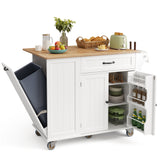 Noelse Kitchen Island with Storage, Rolling Island Table on Wheels with Cart Drop Leaf and Trash Can Storage, Portable Islands Table for Dining Room, Living Room, White