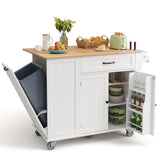 44.5" Modern Kitchen Island with Trash Can Storage Cabinet, Rolling Kitchen Island Cart on Wheels with Drawers, Storage Cabinet with Inner Adjustable Shelves, White