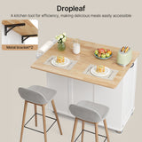 Noelse Kitchen Island with Storage, Rolling Island Table on Wheels with Cart Drop Leaf and Trash Can Storage, Portable Islands Table for Dining Room, Living Room, White
