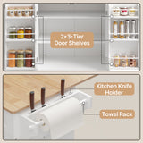 Noelse Kitchen Island with Storage, Rolling Island Table on Wheels with Cart Drop Leaf and Trash Can Storage, Portable Islands Table for Dining Room, Living Room, White