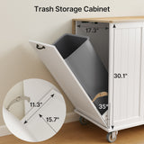 44.5" Modern Kitchen Island with Trash Can Storage Cabinet, Rolling Kitchen Island Cart on Wheels with Drawers, Storage Cabinet with Inner Adjustable Shelves, White