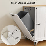 Noelse Kitchen Island with Storage, Rolling Island Table on Wheels with Cart Drop Leaf and Trash Can Storage, Portable Islands Table for Dining Room, Living Room, White