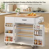 Noelse Kitchen Island with Storage, Rolling Island Table on Wheels with Cart Drop Leaf and Trash Can Storage, Portable Islands Table for Dining Room, Living Room, White