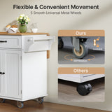 Noelse Kitchen Island with Storage, Rolling Island Table on Wheels with Cart Drop Leaf and Trash Can Storage, Portable Islands Table for Dining Room, Living Room, White