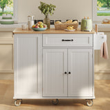 Noelse Kitchen Island with Storage, Rolling Island Table on Wheels with Cart Drop Leaf and Trash Can Storage, Portable Islands Table for Dining Room, Living Room, White