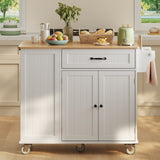 44.5" Modern Kitchen Island with Trash Can Storage Cabinet, Rolling Kitchen Island Cart on Wheels with Drawers, Storage Cabinet with Inner Adjustable Shelves, White