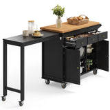 Noelse Kitchen Islands with Extendable Dining Table, 75" Mobile Kitchen Storage Islands, Rolling Kitchen Cart with 3 Drawers & Towel Rack (Black)