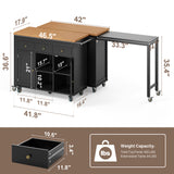 Noelse Kitchen Islands with Extendable Dining Table, 75" Mobile Kitchen Storage Islands, Rolling Kitchen Cart with 3 Drawers & Towel Rack (Black)