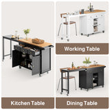 Noelse Kitchen Islands with Extendable Dining Table, 75" Mobile Kitchen Storage Islands, Rolling Kitchen Cart with 3 Drawers & Towel Rack (Black)