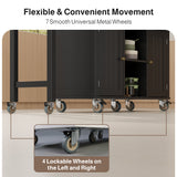 Noelse Kitchen Islands with Extendable Dining Table, 75" Mobile Kitchen Storage Islands, Rolling Kitchen Cart with 3 Drawers & Towel Rack (Black)