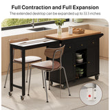 Noelse Kitchen Islands with Extendable Dining Table, 75" Mobile Kitchen Storage Islands, Rolling Kitchen Cart with 3 Drawers & Towel Rack (Black)