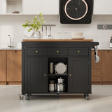 Noelse Kitchen Islands with Extendable Dining Table, 75" Mobile Kitchen Storage Islands, Rolling Kitchen Cart with 3 Drawers & Towel Rack (Black)