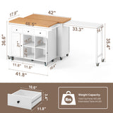 Asofer Kitchen Island Cart on Wheels with Extendable Table for 2, Storage Cabinet & 2 Open Shelves, Island Table for Kitchen with 3 Drawers, White