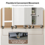 Asofer Kitchen Island Cart on Wheels with Extendable Table for 2, Storage Cabinet & 2 Open Shelves, Island Table for Kitchen with 3 Drawers, White