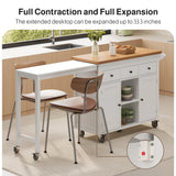 Asofer Kitchen Island Cart on Wheels with Extendable Table for 2, Storage Cabinet & 2 Open Shelves, Island Table for Kitchen with 3 Drawers, White