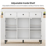 Asofer Kitchen Island Cart on Wheels with Extendable Table for 2, Storage Cabinet & 2 Open Shelves, Island Table for Kitchen with 3 Drawers, White