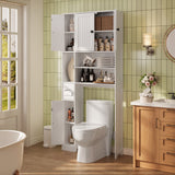 Noelse Over The Toilet Storage Cabinet with 9 Storage Shelves, Bathroom Organizer with 5 Barn Door and Adjustable Shelves, with Toilet Paper Holder Stand for Bathroom, Restroom, White