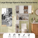 Noelse Over The Toilet Storage Cabinet with 9 Storage Shelves, Bathroom Organizer with 5 Barn Door and Adjustable Shelves, with Toilet Paper Holder Stand for Bathroom, Restroom, White