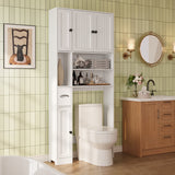 Noelse Over The Toilet Storage Cabinet with 9 Storage Shelves, Bathroom Organizer with 5 Barn Door and Adjustable Shelves, with Toilet Paper Holder Stand for Bathroom, Restroom, White