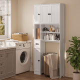 Noelse Over The Toilet Storage Cabinet with 9 Storage Shelves, Bathroom Organizer with 5 Barn Door and Adjustable Shelves, with Toilet Paper Holder Stand for Bathroom, Restroom, White