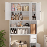 Noelse Over The Toilet Storage Cabinet with 9 Storage Shelves, Bathroom Organizer with 5 Barn Door and Adjustable Shelves, with Toilet Paper Holder Stand for Bathroom, Restroom, White
