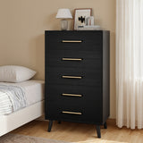 5-Piece Bedroom Furniture Set, Queen Platform Bed Frame, 2 Nightstands & 5 Drawer Dressers & 6 Drawer Dressers, Black