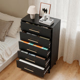 5-Piece Bedroom Furniture Set, Queen Platform Bed Frame, 2 Nightstands & 5 Drawer Dressers & 6 Drawer Dressers, Black