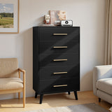 5-Piece Bedroom Furniture Set, Queen Platform Bed Frame, 2 Nightstands & 5 Drawer Dressers & 6 Drawer Dressers, Black