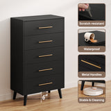 5-Piece Bedroom Furniture Set, Queen Platform Bed Frame, 2 Nightstands & 5 Drawer Dressers & 6 Drawer Dressers, Black