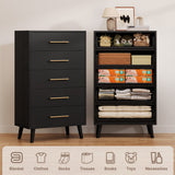 5-Piece Bedroom Furniture Set, Queen Platform Bed Frame, 2 Nightstands & 5 Drawer Dressers & 6 Drawer Dressers, Black