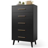 5-Piece Bedroom Furniture Set, Queen Platform Bed Frame, 2 Nightstands & 5 Drawer Dressers & 6 Drawer Dressers, Black
