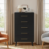 5-Piece Bedroom Furniture Set, Queen Platform Bed Frame, 2 Nightstands & 5 Drawer Dressers & 6 Drawer Dressers, Black