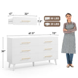 Asofer 3-Piece Bedroom Furniture Set, 2 Nightstands and 1 Six Drawer Dresser with Metal Handle for Bedroom Master Suite Guest Room, White