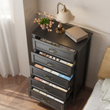 Farmhouse Dresser for Bedroom, Tall Wood Dresser with 5 Drawer, Chest of Drawers with Metal Handle for Living Room, Hallway, Closet - Black