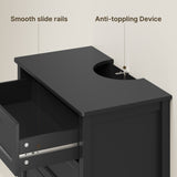 Farmhouse Dresser for Bedroom, Tall Wood Dresser with 5 Drawer, Chest of Drawers with Metal Handle for Living Room, Hallway, Closet - Black